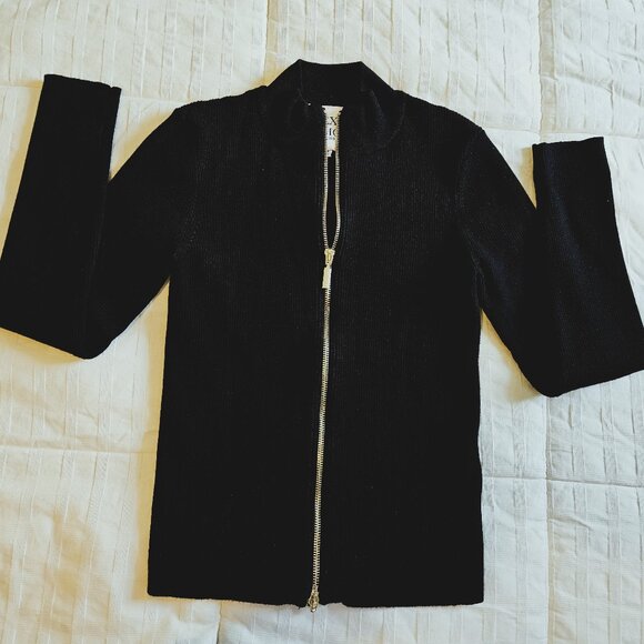 Alexia Admor Slim Fit Zip Up Black Cardigan Sweater Size Medium - Picture 2 of 15